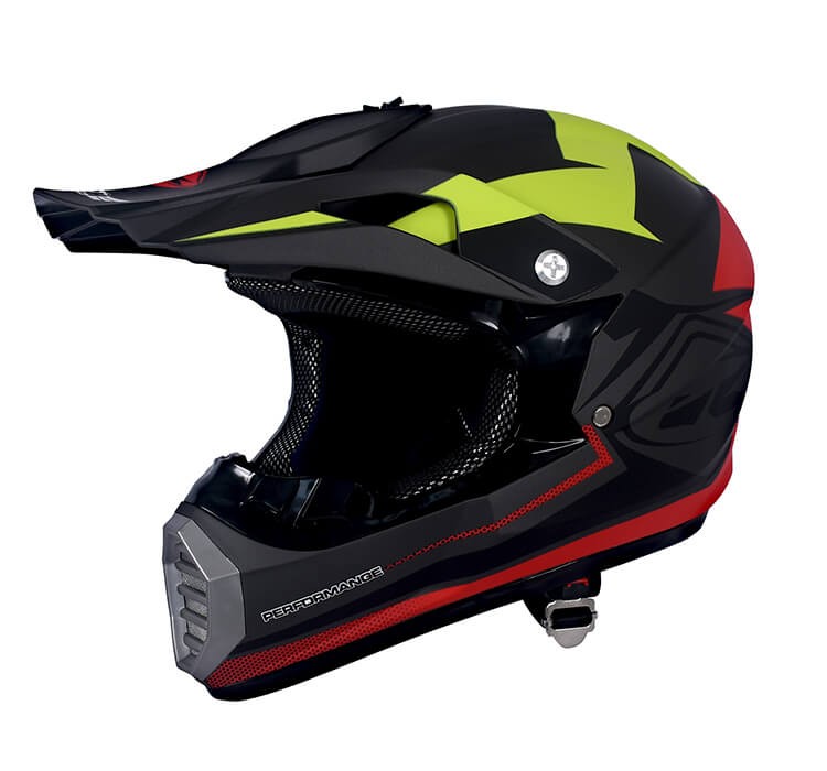 Vista lateral de CASCO MOTOCROSS JH MOTORS NEGRO / ROJO MATE