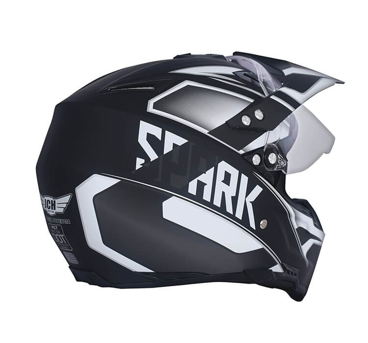 Vista diagonal de CASCO MOTOCROSS JH MOTORS  BLANCO / NEGRO MATE