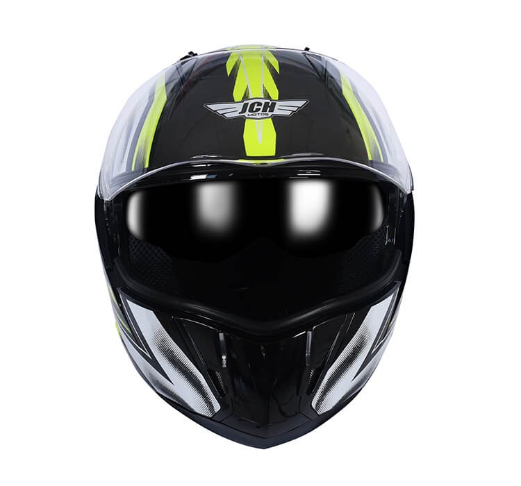 Vista frontal de CASCO INTEGRAL JH MOTORS NEGRO / AMARILLO