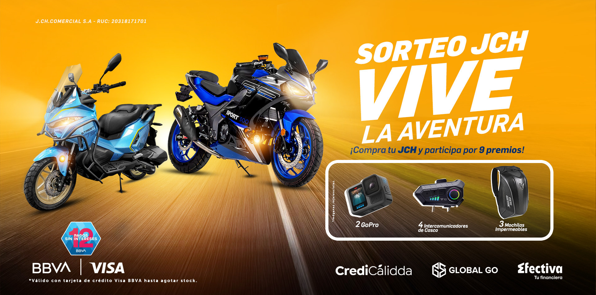 banner sorteo vive la aventura con JH MOTORS